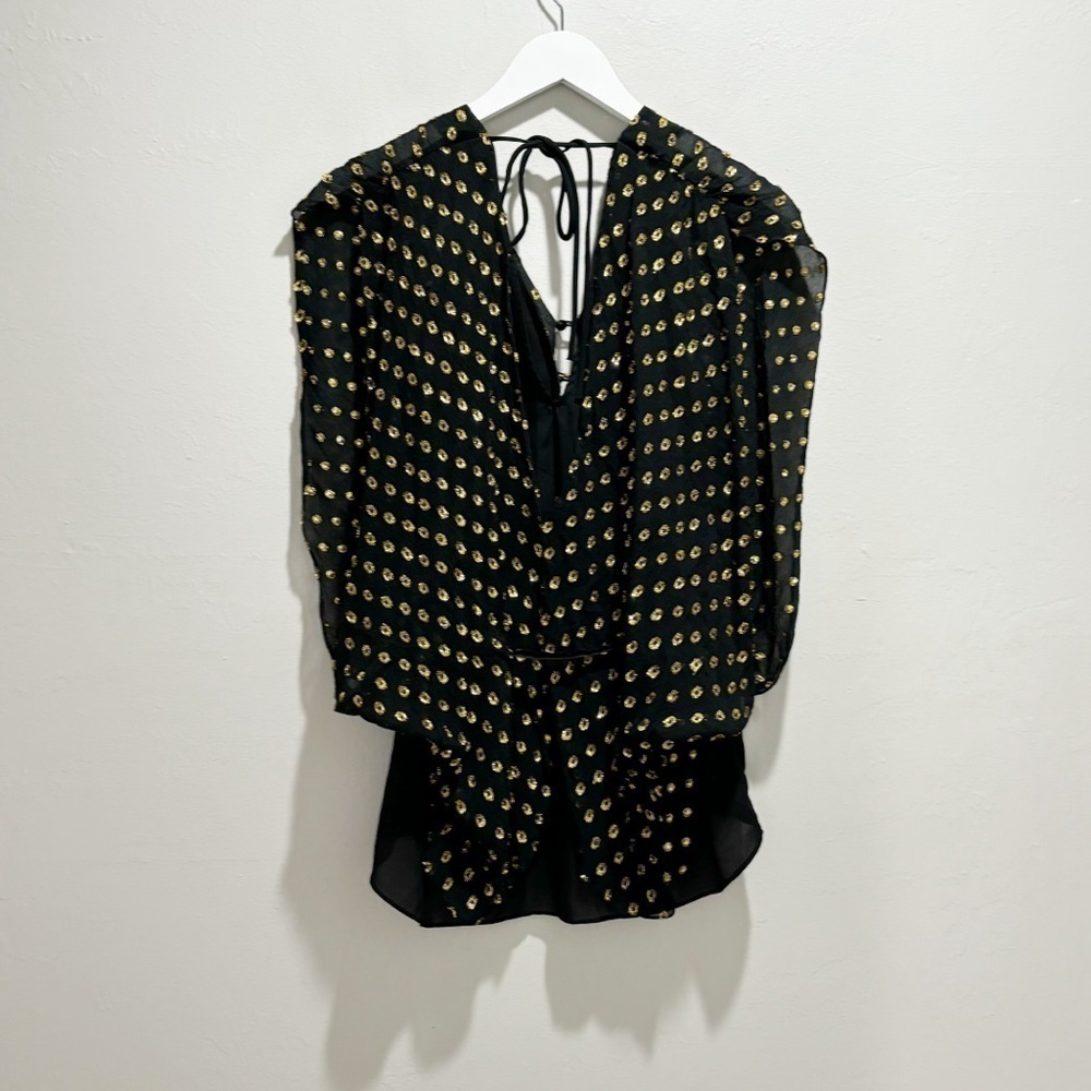 POISE BY KIT HOLLAND Women’s Black Gold Polka Dot Silk Tunic Top Layered Size M - Picture 2 of 10